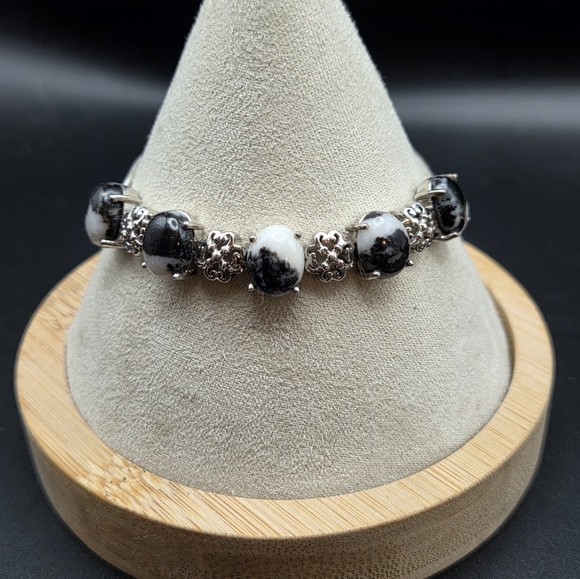 Source Unknown Jewelry - Adjustable Black and White Sterling Silver Bracelet